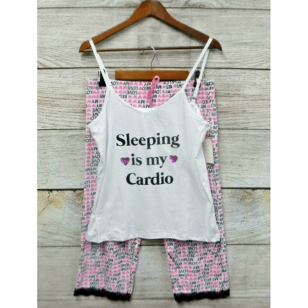 Mentally Exhausted Pajamas Womens Large Sleep Cardio Heart Super Soft Set New